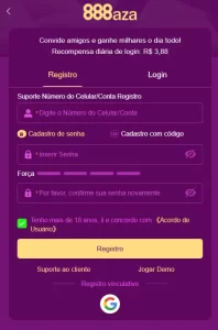 Cadastro rápido no 888aza cassino